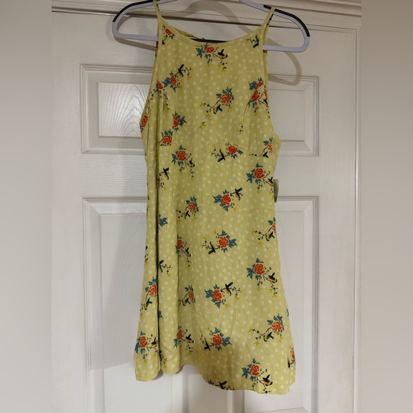 Urban Outfitters Yellow Floral High-Neck Empire Mini Dress Size 6 - Picture 4 of 8